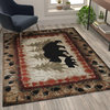 Ursus Collection Rustic Lodge Black Bear and Cub Area Rug with Jute Backing, Brown, 5' X 7'