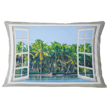 Open Window to Seashore Palms Seashore Throw Pillow, 12"x20"