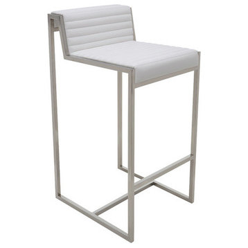 Zola Leather Counter Stool with Stainless Steel Frame, White