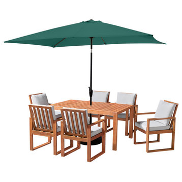 Weston Set, 10' Rectangular Umbrella, Hunter Green, 8-Piece Set, 6 Chairs