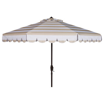 Safavieh Maui Scallop Striped 9' Crank Umbrella, Beige/White