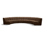 Meridian Furniture - Infinity Channel Tufted Velvet Modular Chair, Brown, 6 Piece - Create a seating group that works for every possible situation with this Infinity modular 6-piece sectional and other pieces in the Infinity collection. Upholstered in soft Brown velvet material that feels great against the skin and offers long-wearing beauty, this piece fits with other Infinity items for an infinite number of combinations that get your seating requirements just right but that look just as nice when used on their own.