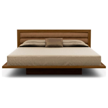 Moduluxe 29" King Bed With Upholstery, Natural Walnut, Dark Brown Microsuede