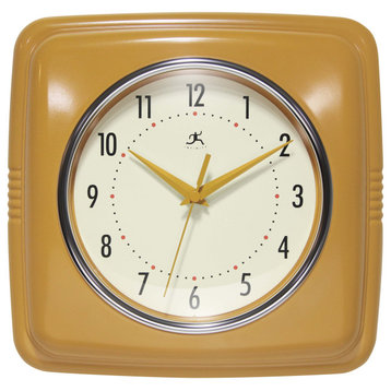 Square Retro Wall Clock, 9.25", Saffron