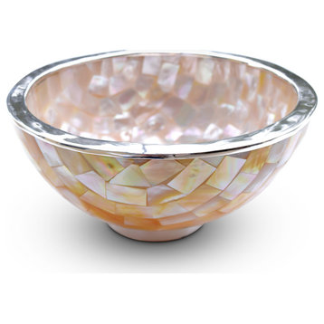 Round Mother of Pearl Bowl with Sterling Silver on Upper edge and surround Base