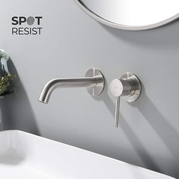 Circular Single Handle Wall Mounted Bathroom Sink Faucet, Brushed Nickel