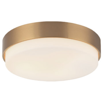 Quintz Flush Mount, 3-Light, LED, Aged Gold Brass, White Glass Shade, 14.5"W