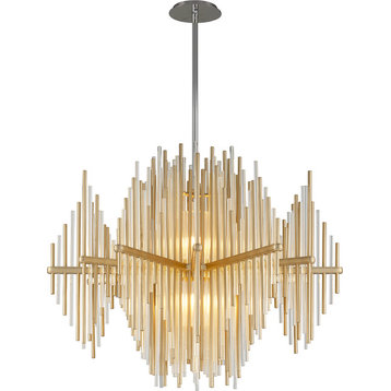 Theory 40" LED Pendant, Gold Leaf With Polished Stainless Accents