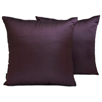 Art Silk Plain & Solid Set of 2, 26"x26" Throw Pillow Cover - Dark Plum Luxury