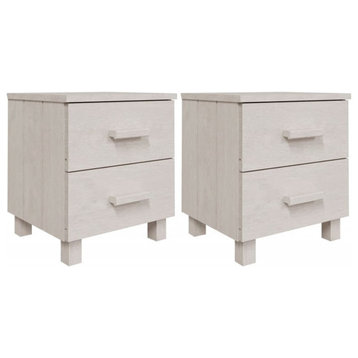 vidaXL Nightstand 2 Pcs Bedside Table Bed Storage HAMAR White Solid Pinewood