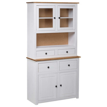 vidaXL Highboard Display Case Storage Cabinet White Solid Pine Panama Range
