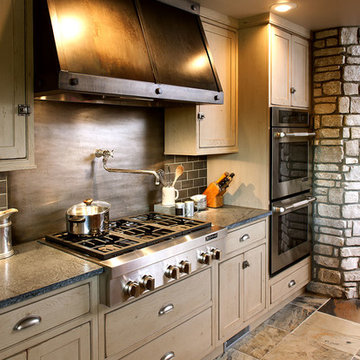 Door style: Pendleton Inset  |  Species: Red Oak  |  Finish: Vintage Sandstone