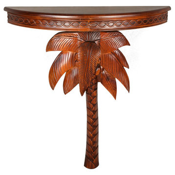 Windsor Carved Wood Palm Tree Console Table, Walnut