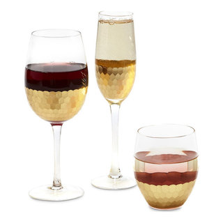 Two's Company Set of 4 Lattice Stemless Wine Glass.