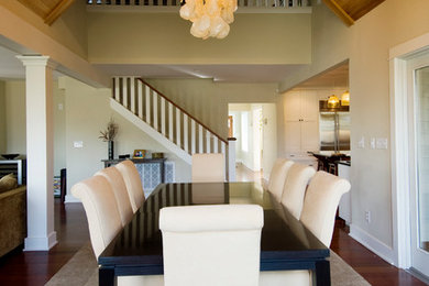 Great room - transitional dark wood floor great room idea in Charleston with green walls