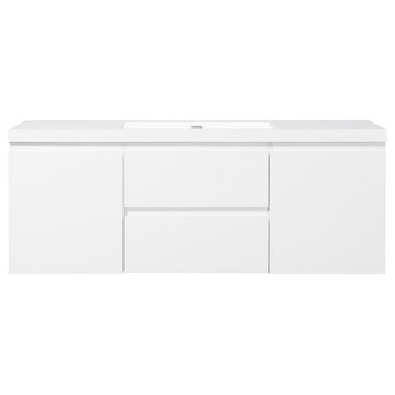 Newport Modern Design White Bathroom Furniture Set with Cabinet and Basin, 60"