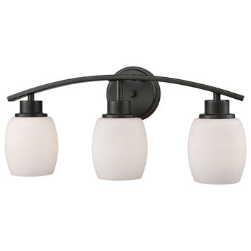 Casual Traditional 3-Light for The Bath, Oil Rubbed Bronze With White Glass