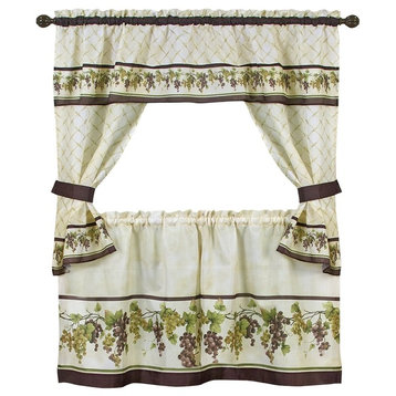 4 Piece Cottage Window Set, Curtains, Tiers and Ruffled Swag, Tuscany