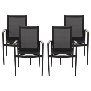 Shane Outdoor Mesh and Aluminum Dining Chairs, Set of 4