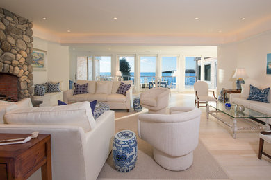 Example of a beach style home design design in Providence