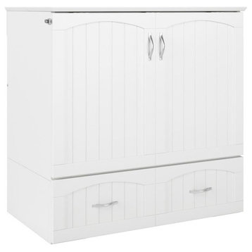Southampton Twin XL Murphy Bed Chest with Mattress and Built-in Charger in White