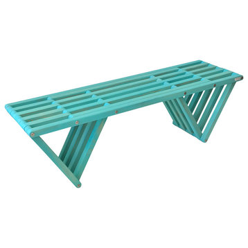 Backless Solid Wood Small Bench Modern Design 54"Lx15"Wx17"H, Turquoise
