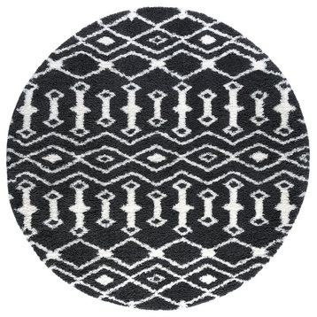 Tania Contemporary Shag Geometric Dark Gray Round Area Rug, 5' Round