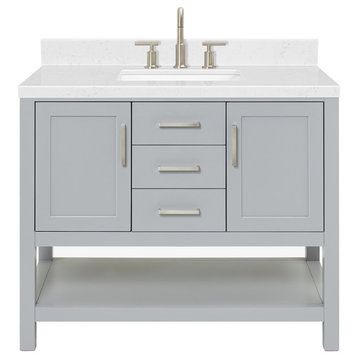 Ariel Bayhill 42" Single Rectangle Sink Bathroom Vanity, Carrara Quartz, Grey