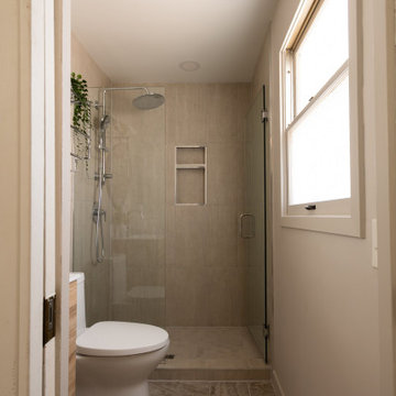 Modern Bathroom Remodel — Floating Vanity, LED Mirror & Frameless Glass Shower