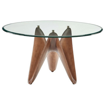 Devin Round Glass & Walnut Dining Table