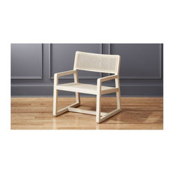 Makan White Wood and Wicker Lounge Chair | CB2 - Dining Chairs