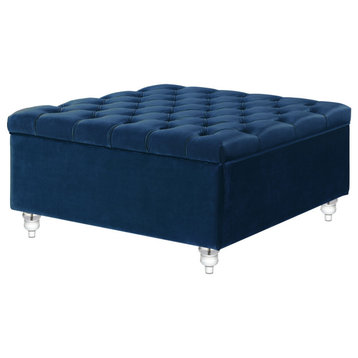 Clemente Storage Cocktail Ottoman, Oversized, Button Tufted, Blue