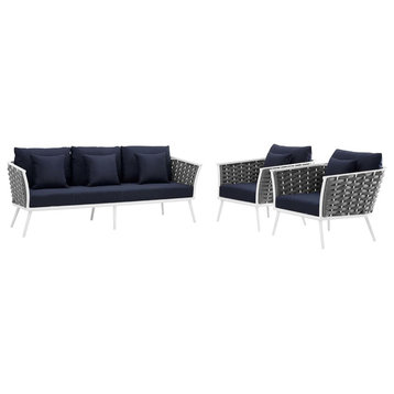 Stance 3-Piece Outdoor Patio Aluminum Sectional Sofa Set, Navy