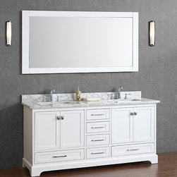 72 inch White Double Sink Bathroom Vanity Set with Mirror - Bathroom Vanities And Sink Consoles