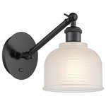 Innovations Lighting - Innovations 317-1W-BK-G411 1-Light Sconce, Matte Black - Innovations 317-1W-BK-G411 1-Light Sconce Matte Black. Collection: Ballston. Style: Industrial, Modern Contempo, Restoration-Vintage, Transitional. Metal Finish: Matte Black. Metal Finish (Canopy/Backplate): Matte Black. Material: Steel, Cast Brass, Glass. Dimension(in): 12. 25(H) x 5. 5(W) x 12. 75(Ext). Bulb: (1)60W Medium Base,Dimmable(Not Included). Maximum Wattage Per Socket: 100. Voltage: 120. Color Temperature (Kelvin): 2200. CRI: 99. 9. Lumens: 220. Glass Shade Description: White Dayton. Glass or Metal Shade Color: White. Shade Material: Glass. Glass Type: Frosted. Shade Shape: Dome. Shade Dimension(in): 5. 5(W) x 5. 5(H). Fitter Measurement (Glass Or Metal Shade Fitter Size): Neckless with a 2. 125 inch Hole. Backplate Dimension(in): 5. 3(Dia) x 0. 75(Depth). ADA Compliant: No. California Proposition 65 Warning Required: Yes. UL and ETL Certification: Damp Location.