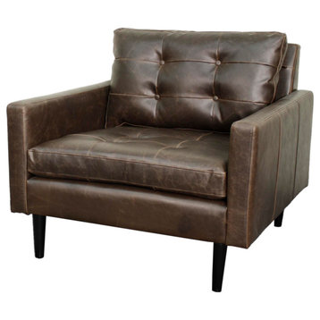 Aswin Bonded Leather Arm Chair Black Legs, Vintage Dark Brown