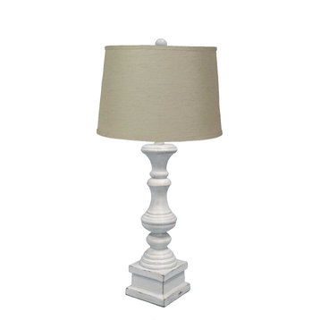 Distressed Whitewash Beige Shade Table Lamp