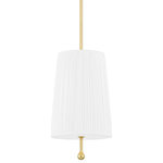 Mitzi - Adeline 1 Light Pendant, Aged Brass - Prim and proper, Adeline shines with fine feminine details. An elongated aged brass stem peeps through the bottom, grounding the design. The white fabric shade features exquisite pleating, lending a crisp quality to the transitional wall sconce and pendant.