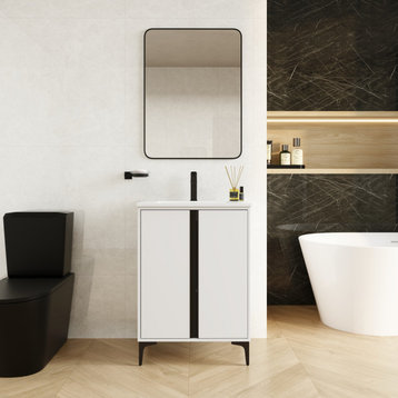 BNK Freestanding Bathroom Vanity with Soft Close Door and Adjustable shelf, White, 24inch