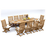 Teak Deals - 11-Piece Outdoor Teak Dining Set: 117" Masc Oval Table, 10 Warwick Folding Chair - Set includes: 117" Double Extension Oval Dining Table and 10 Folding Arm Chairs.