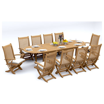 11-Piece Outdoor Teak Dining Set: 117" Masc Oval Table, 10 Warwick Folding Chair