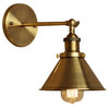 1-Light Wall Sconce With Metal Cone Shade, Brass