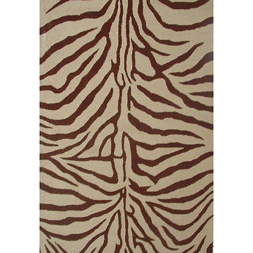 Zebra Hand-Tufted Wool Rug, Brown and Beige, 8'x10'6"
