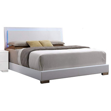 Contemporary Style Queen Size Wooden Panel Bed With Headboard, White
