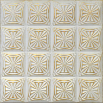 19.6"x19.6" Styrofoam Glue Up Ceiling Tiles R40 White Satin Washed Gold