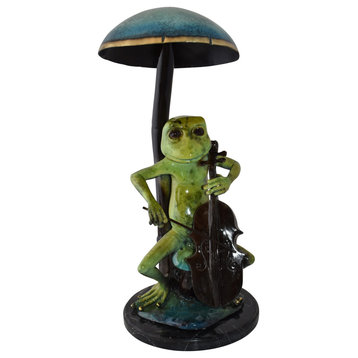 Frog Playing Cello colored Bronze Statue Size: 12" x 11" x 24"H