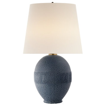 Toulon Table Lamp in Beaded Blue with Linen Shade