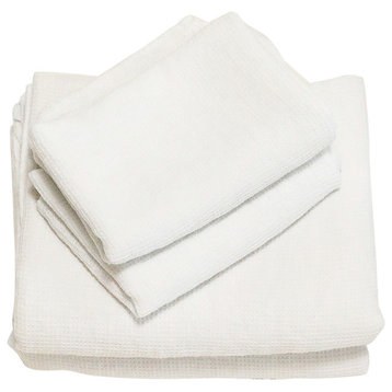 Optical White Linen Bath Towels and Hand Towels Set Washed Waffle