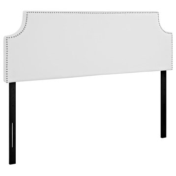 Modern Contemporary Urban Bedroom Queen Size Headboard, White, Faux Leather Wood