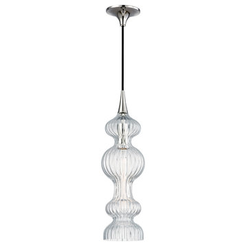 Pomfret 1 Light Pendant With Clear Glass in Polished Nickel with Clear Glass